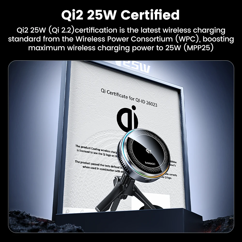 Toocki Qi2.2 25W Kabelloses Ladegerät Magnetische Auto-Handyhalterung TEC-Kühlung