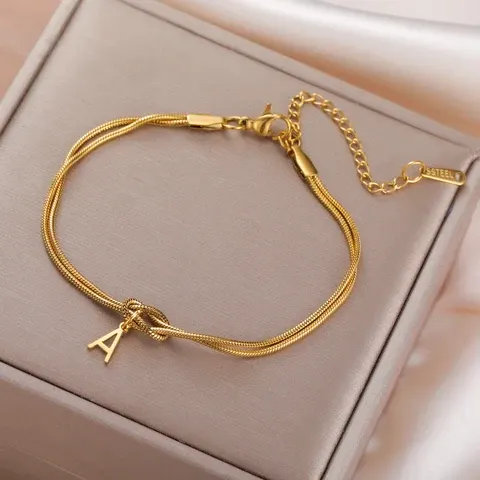 Gold Stainless Steel A-Z Love Knot Bracelets