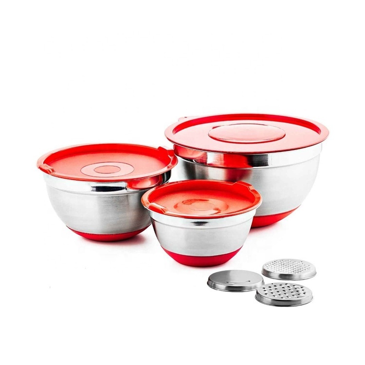 5-Piece Red Stainless Steel Bowl Set 2