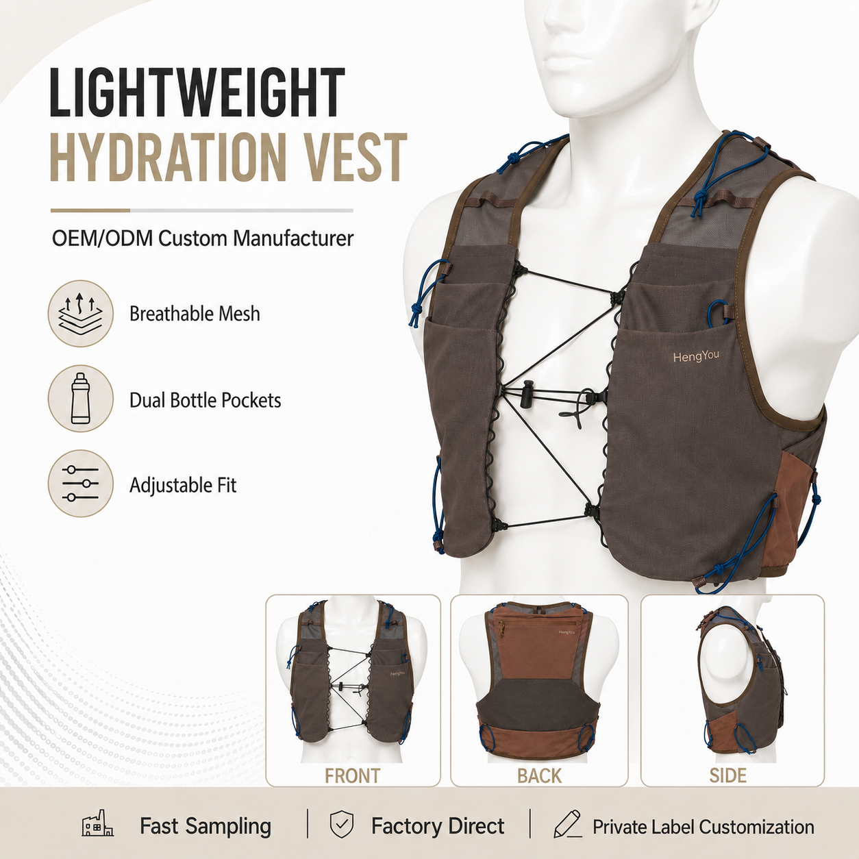 Jogging Cycling Hydration Vest Waterproof Stretch Stable Adjustable