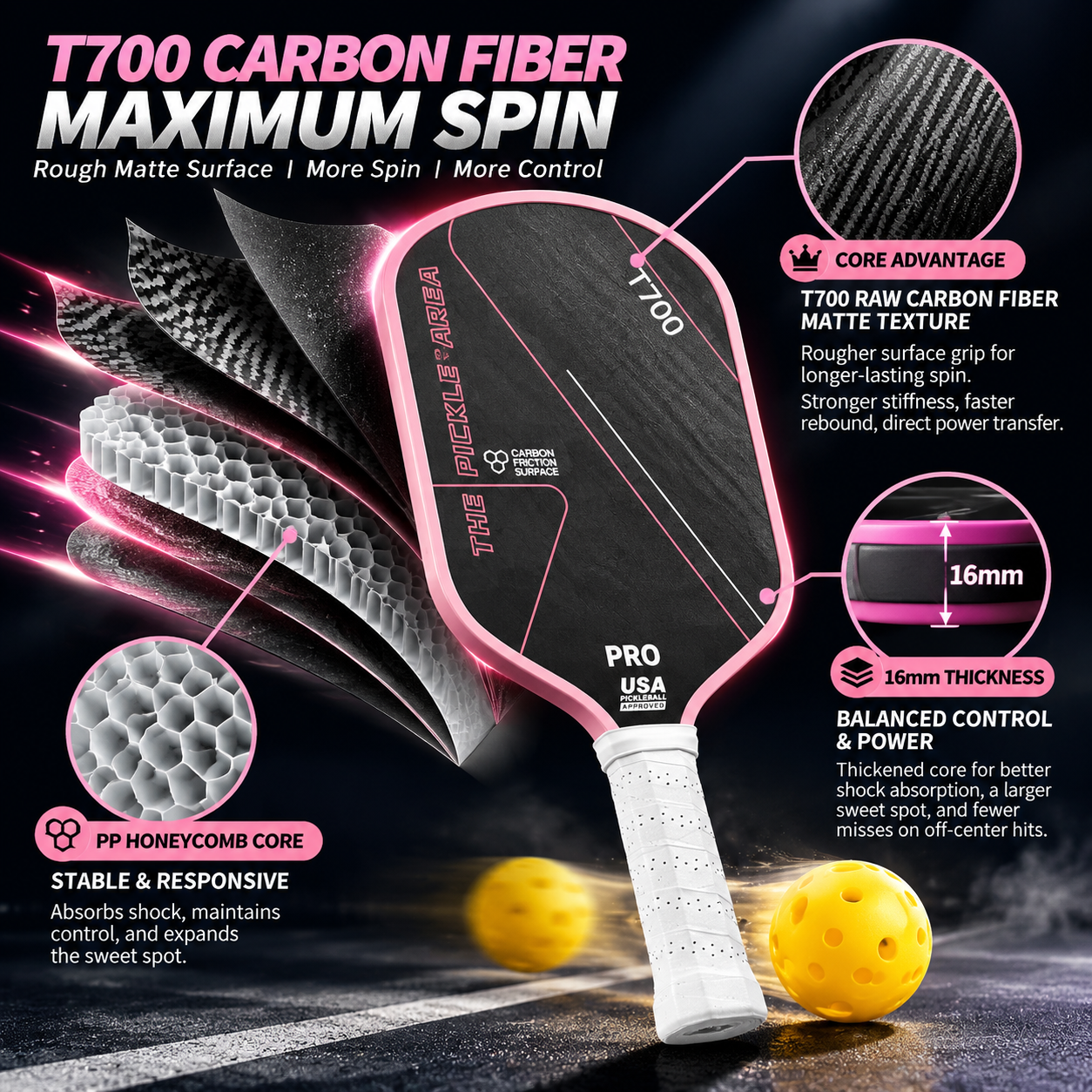 Rohes Carbon Pickleball Schläger Kontrolle 2
