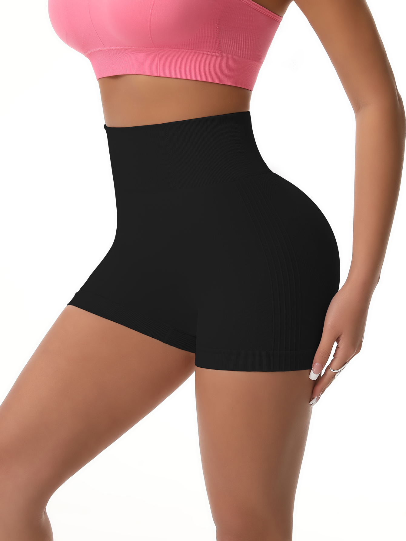 Women's High Waist Seamless Biker Shorts Ribbed Textured