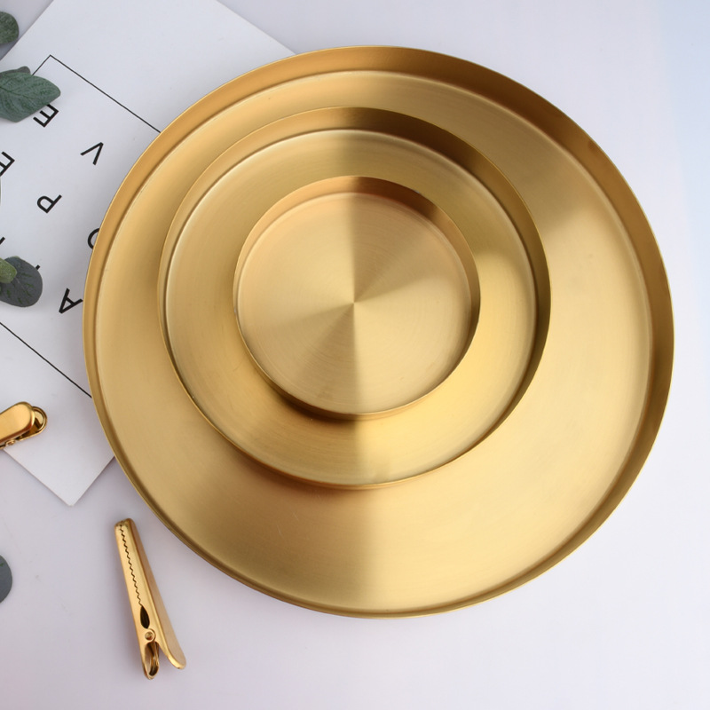 Golden Round Stainless Steel Plate Household Jewelry Storage