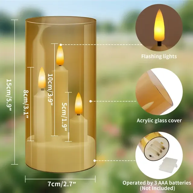 3-in-1 Flameless Conical LED Candles, 5, 8 or 10 cm 3
