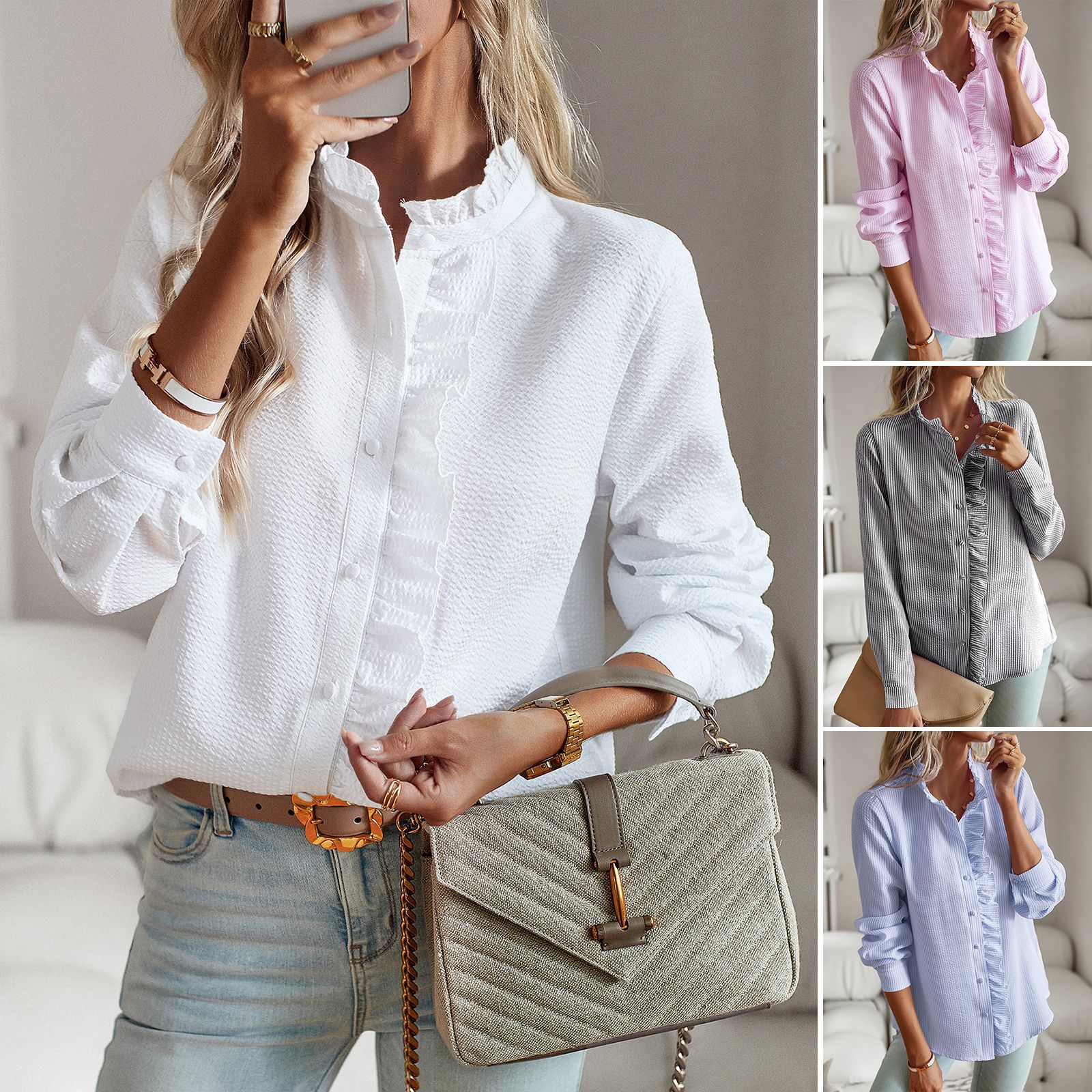 Ruffle Blouse Office Commuting Long-sleeved Pullover Shirt Women's 2