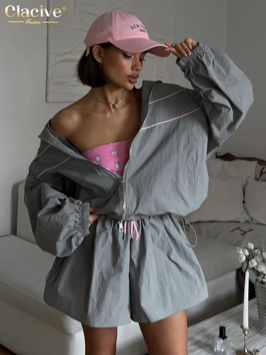 Clacive Mode Lose Grau 2 Stück Sets Frauen 3