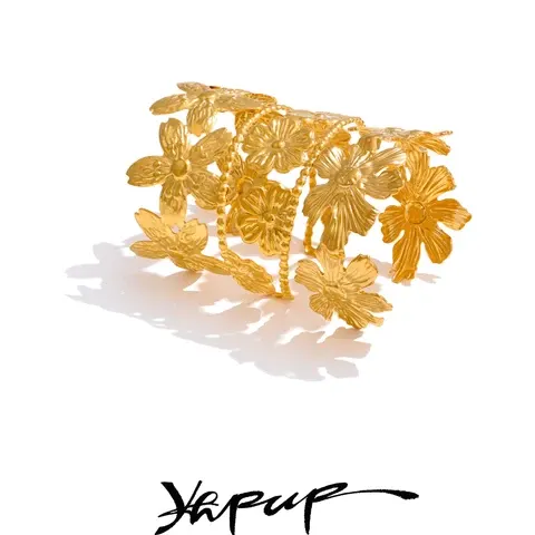 Gold-Plated Floral Cuff Bracelet