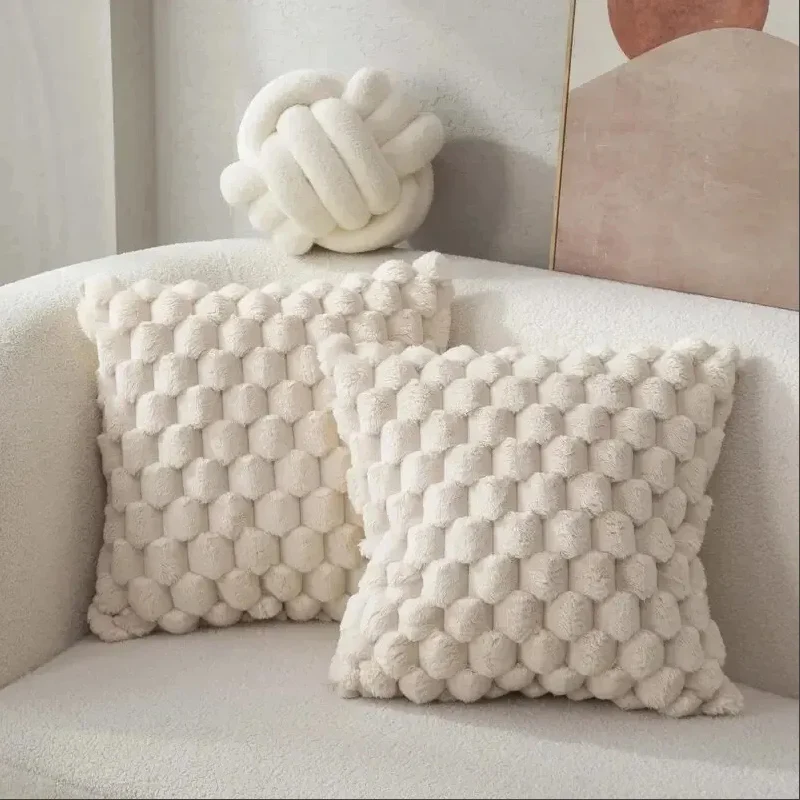 1 Stück Ananas-Gitter-Schildkrötenmuster 3D-weicher Plüsch-Kissenbezug Cremeweiß für Wohnzimmer