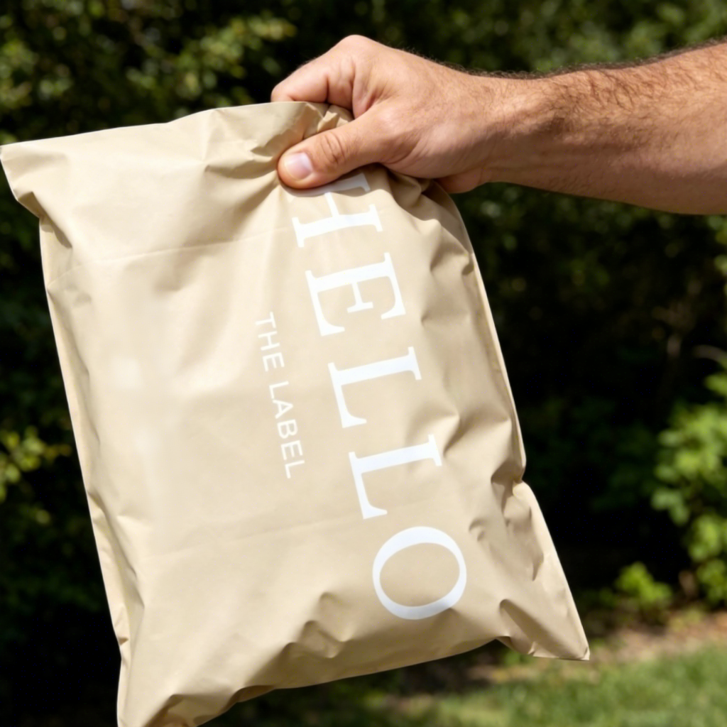 Beige Matte Versandtasche aus Poly biologisch abbaubar