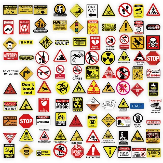 203 Cool Warning Sign Sticker Pack 4