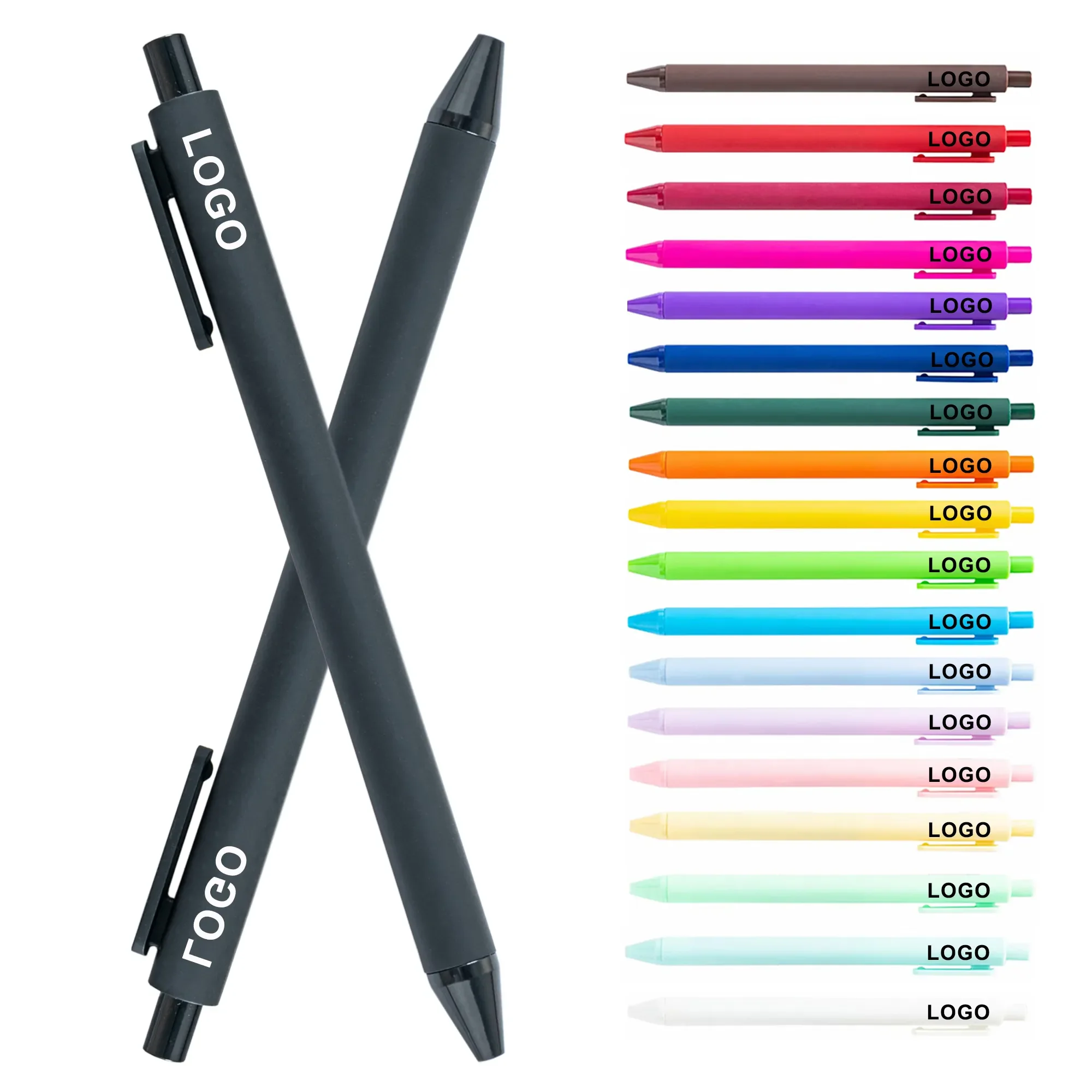 Bulk Plastic Multicolored Rubber Coated Ballpoint Pens With