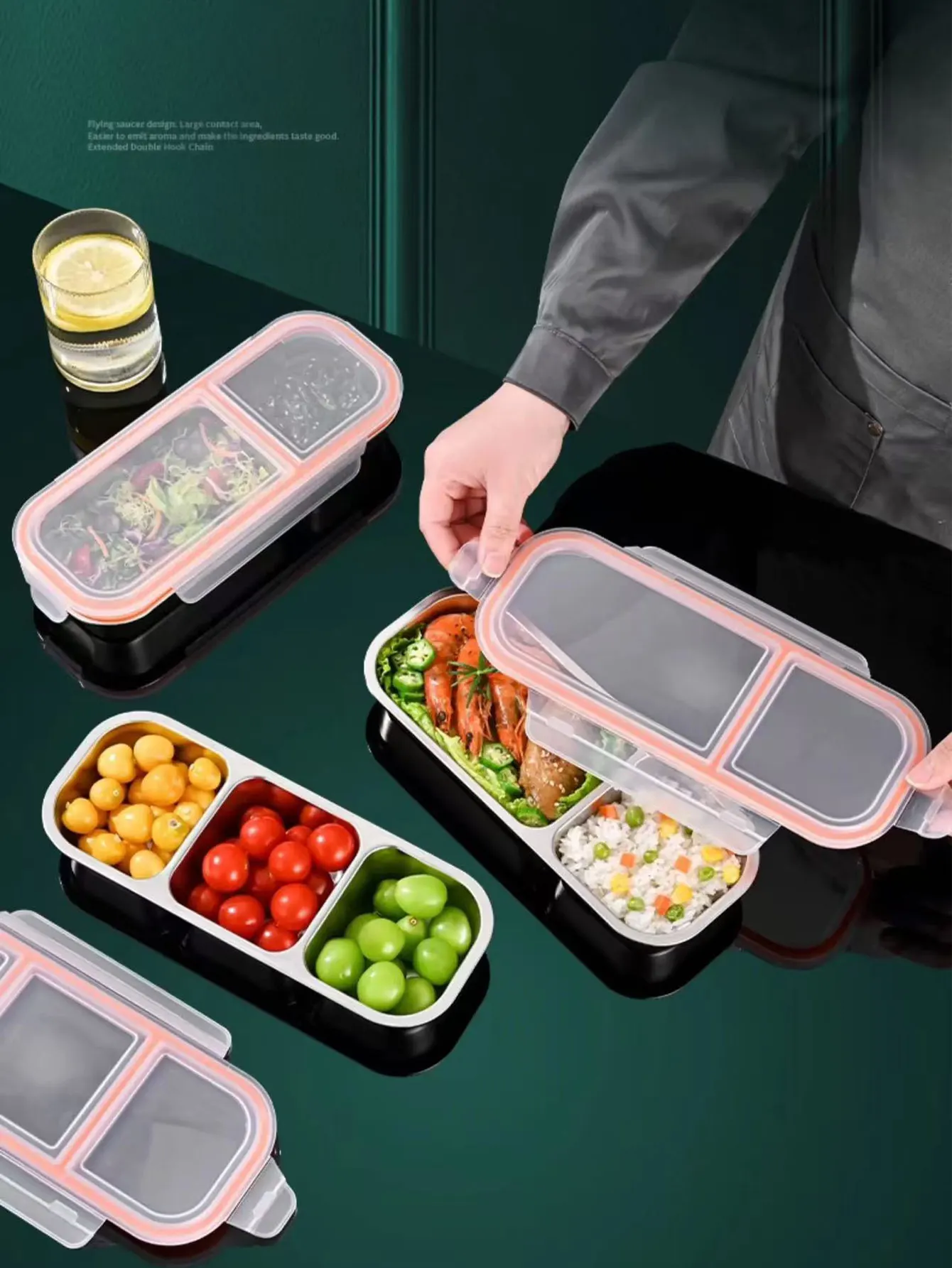 Mini-Lunchbox aus Edelstahl mit Fächern für Mahlzeiten zur 2