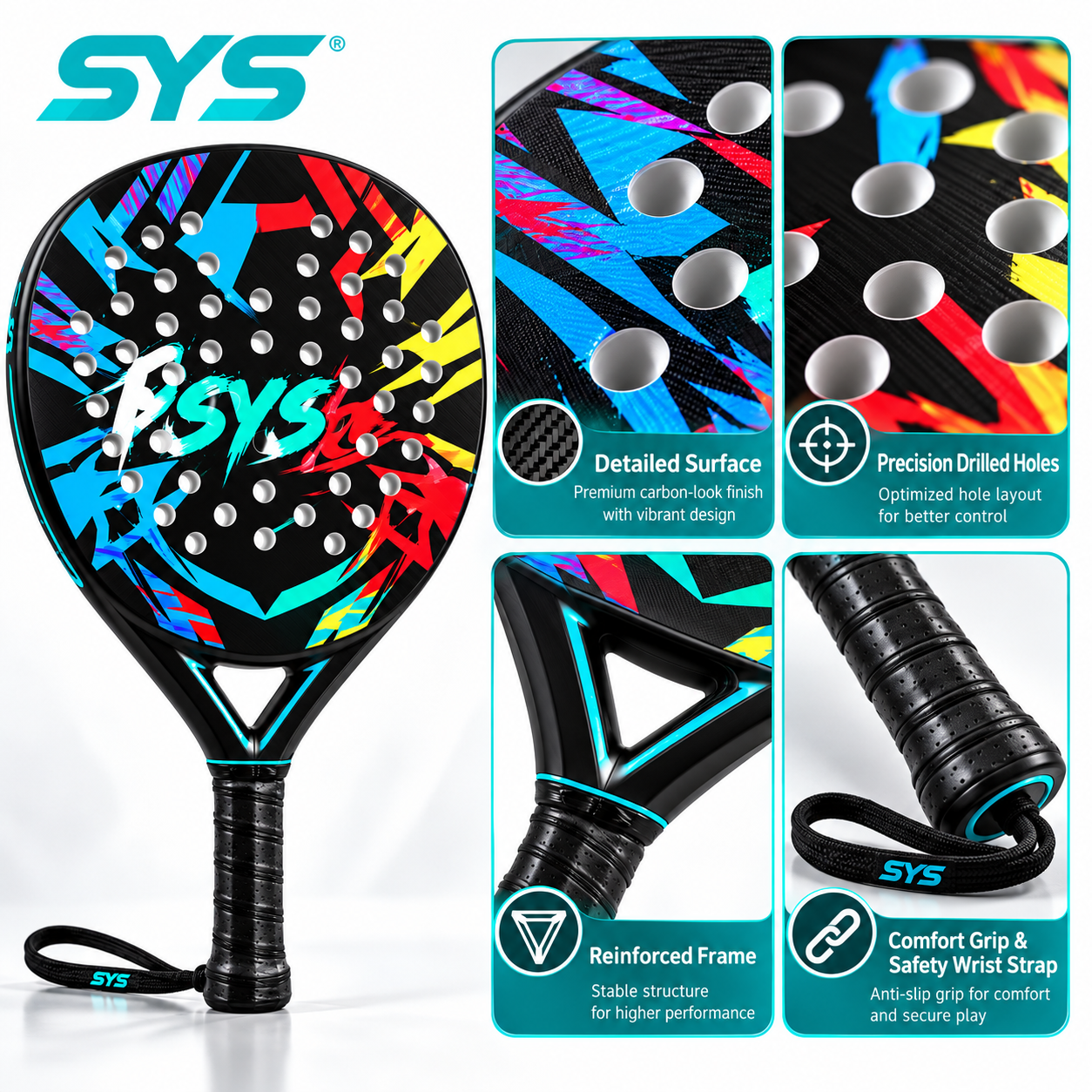 SYS 3K 12K 18K Carbon Fiber Padel Racket 2