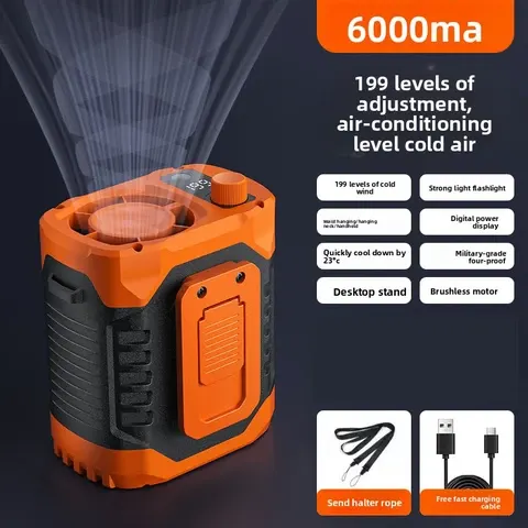 Wearable Clip-On Fan with LED Display 6000mAh