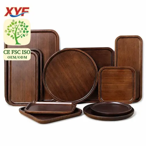 Rectangle Wooden Serving Tray Stackable Wood Food Plate