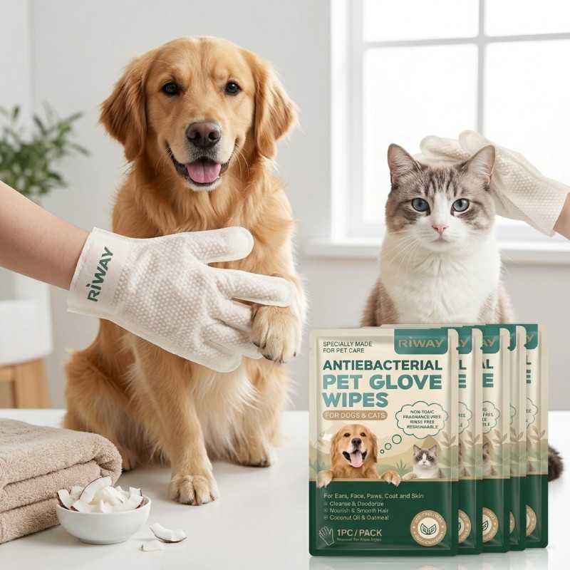 Antibacterial Pet Glove Wipes Disposable Waterless Cleansing Grooming 2
