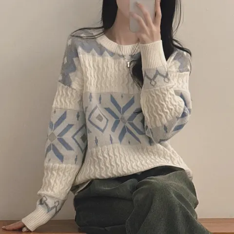 Knit Sweater With Snowflakes