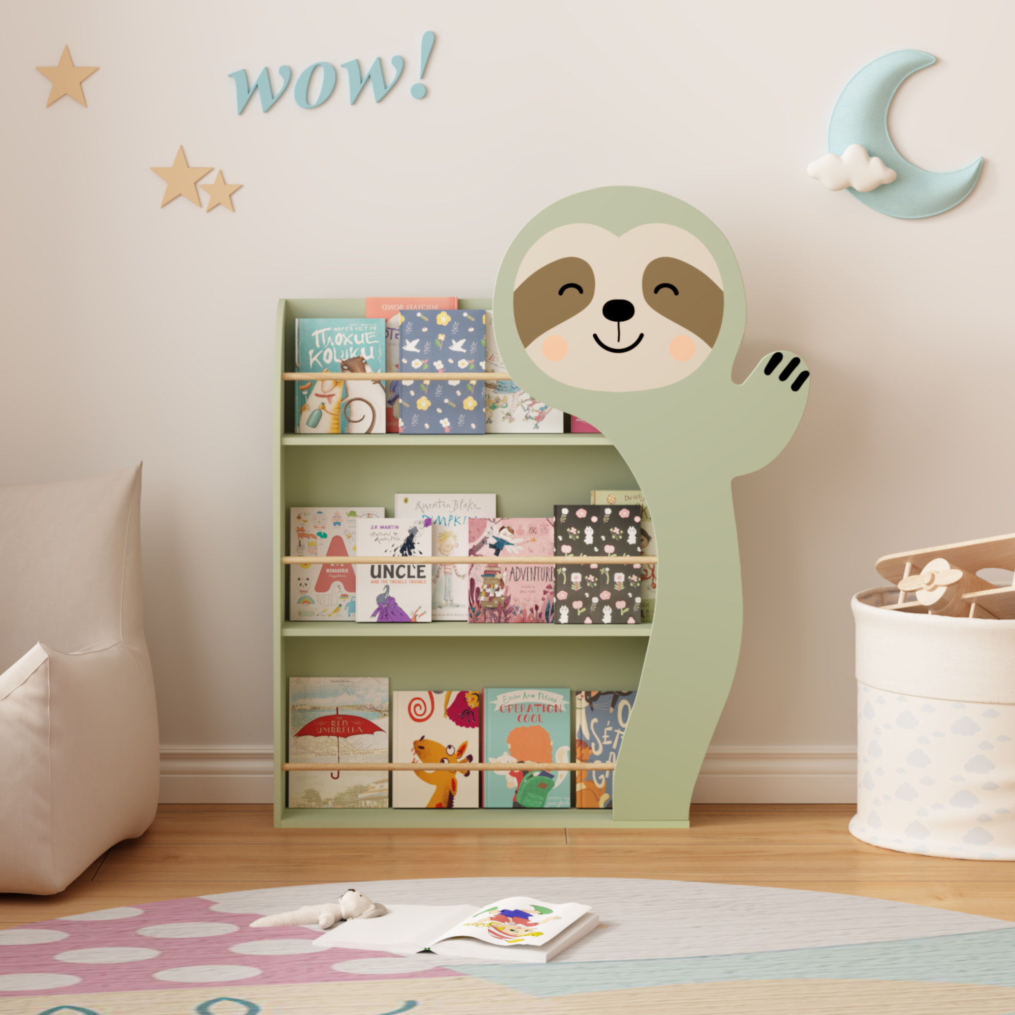Sloth Wooden Kids Bookshelf