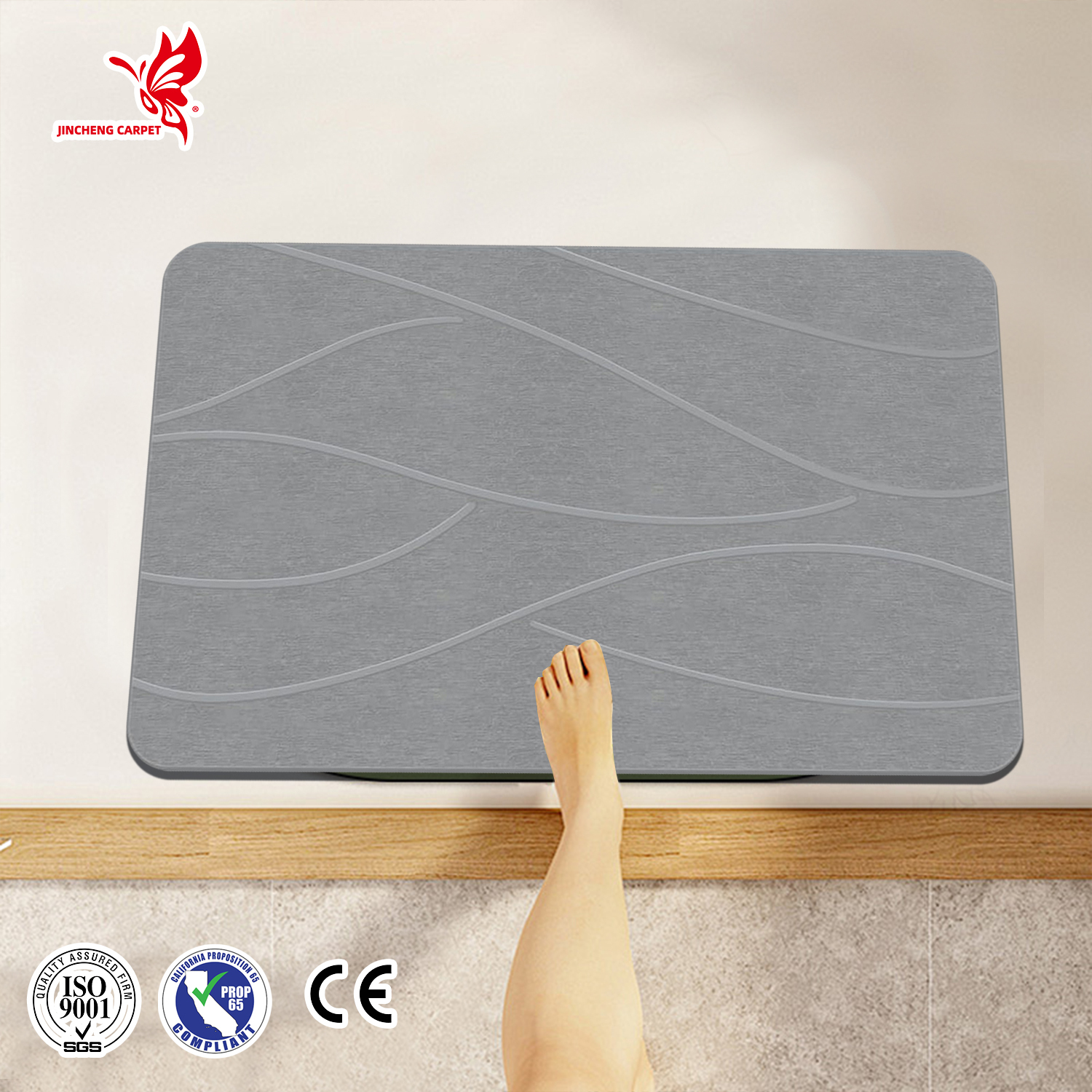 Quick Dry Stone Bath Mat 9mm Non-slip Wave
