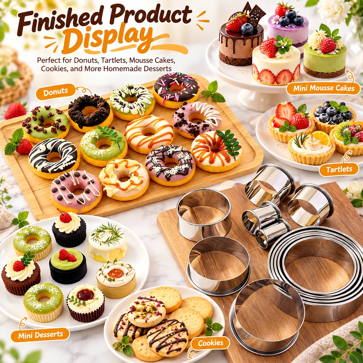 12-teiliges Ausstechformen-Set Mousse-Ringe Lebensmittelechter Edelstahl Runde Ausstechformen mit 2