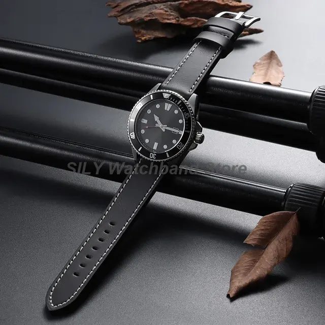 Genuine Leather Sport Watch Strap, Vintage Stitching 4