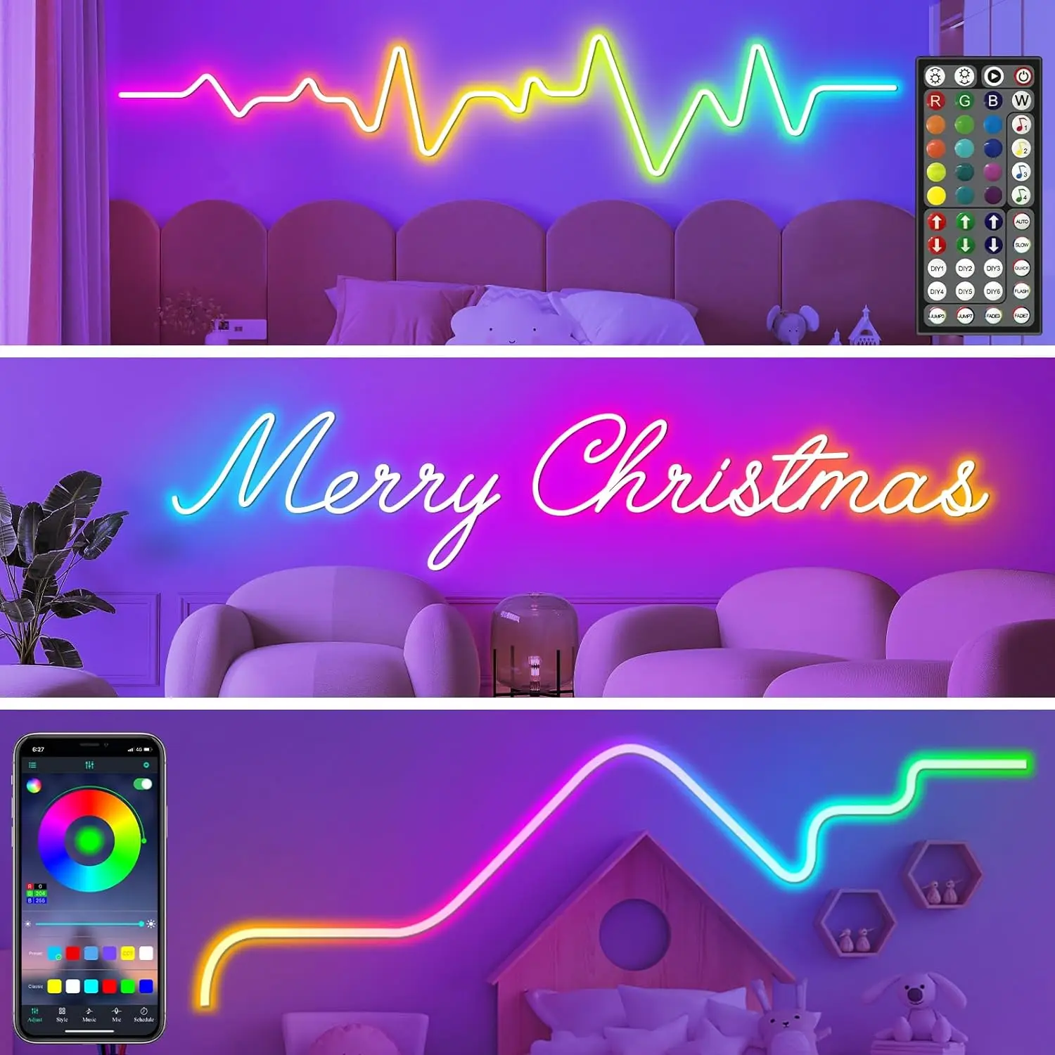 Neon-Lichterkette Flexible LED-Lichterkette mit App Fernbedienung Seillichter Mehreren 2