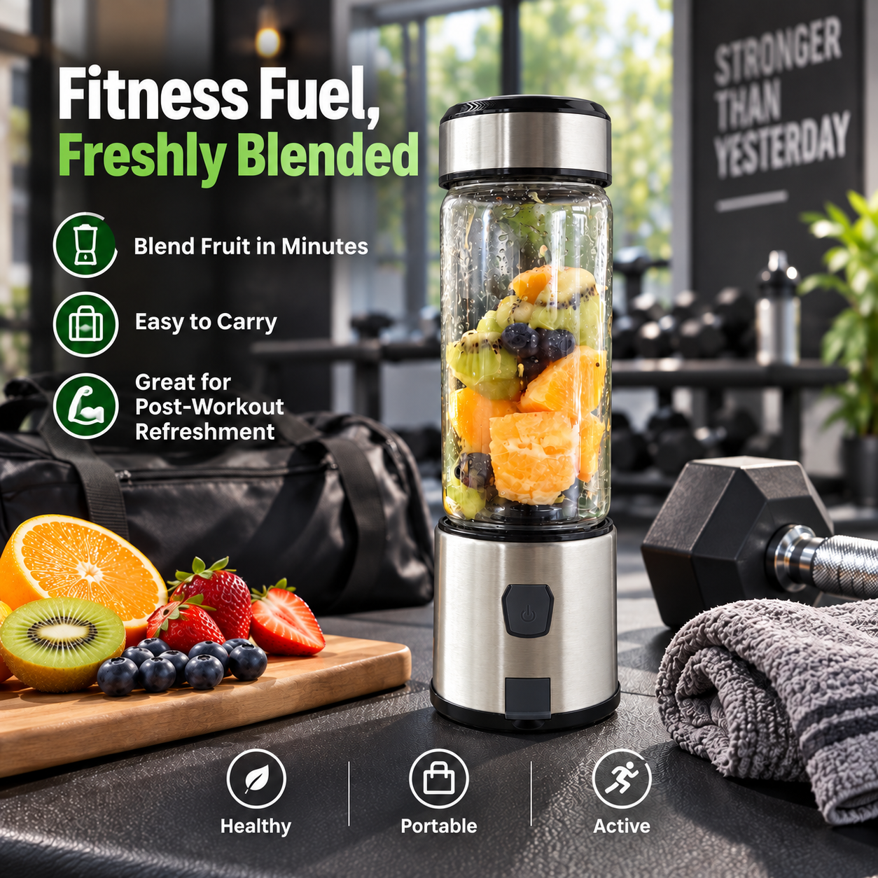 Stainless Steel Electric Portable Blender Juicer Smoothie Maker