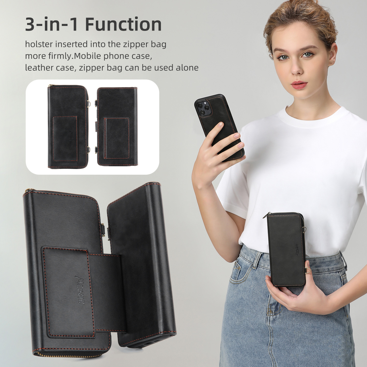 Crossbody Multifunctional Wallet Leather Case IP16 Card-inserting
