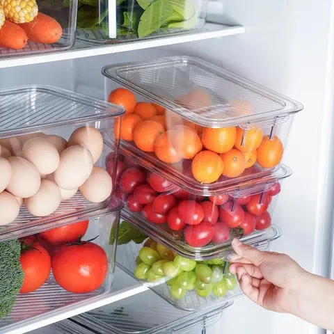 Transparent Food Storage Bin PET Refrigerator Organizer Fresh