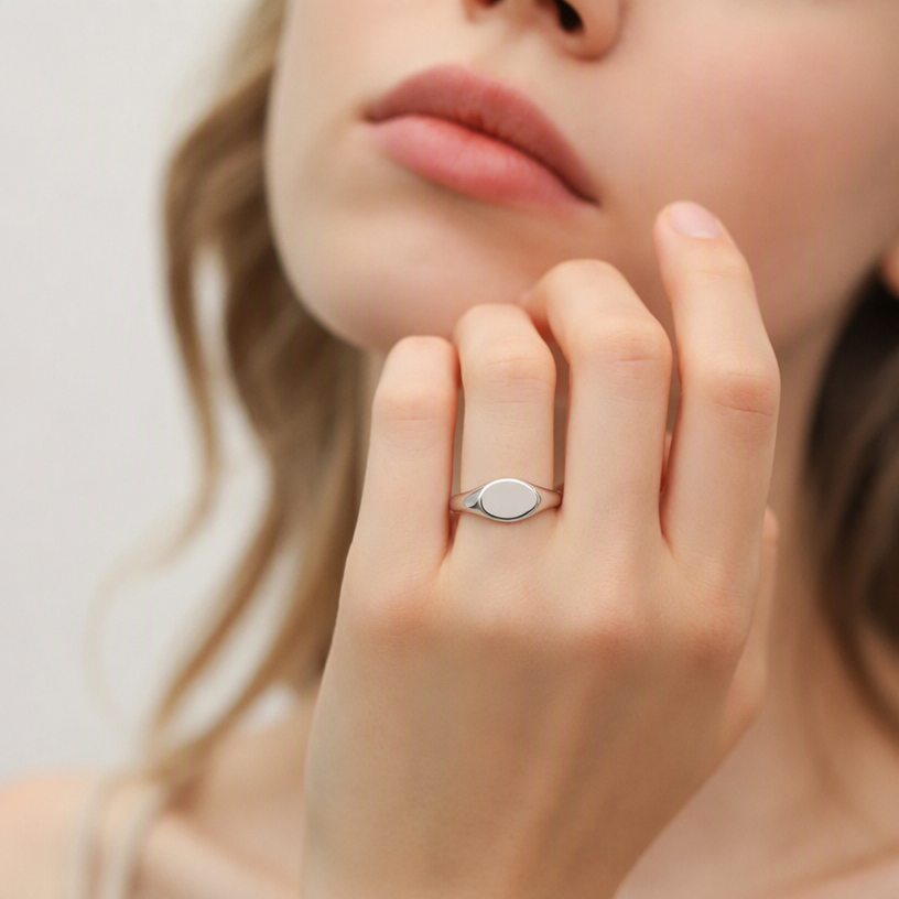 Oval Engravable Sterling Silver Signet Ring 4