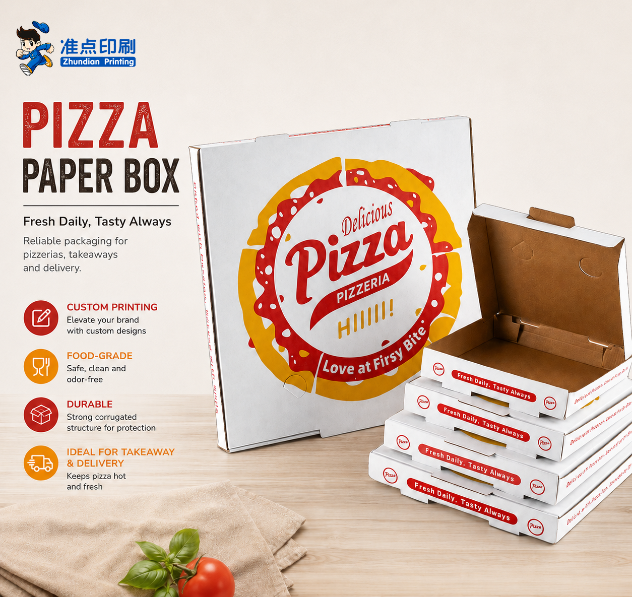 White Corrugated Pizzeria Delivery Carton