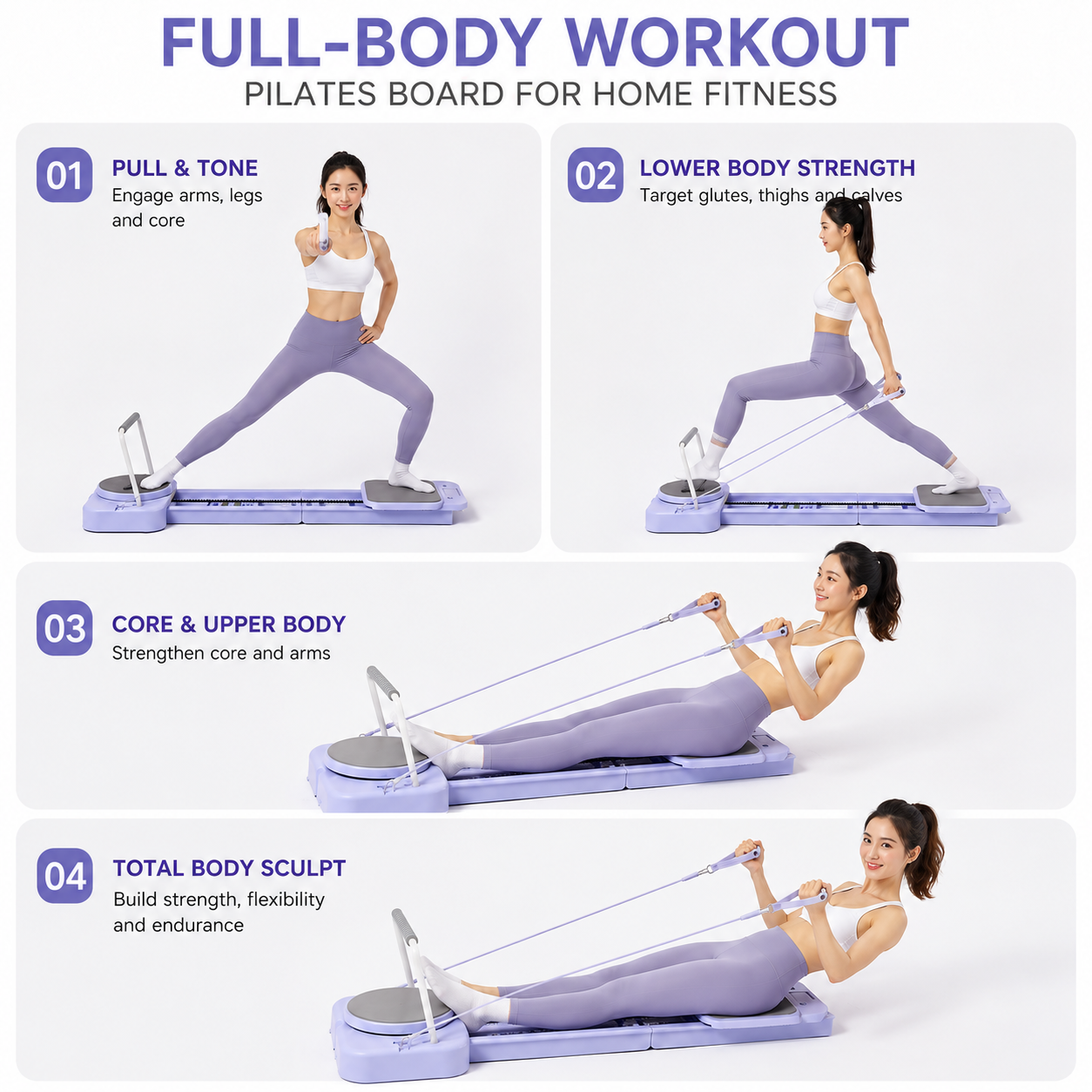 Multifunctional Foldable Portable Pilates Reformer Board Home Gym 4