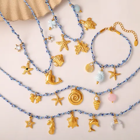 Blue Rope Braided Ocean-themed Pendant Set Featuring Starfish