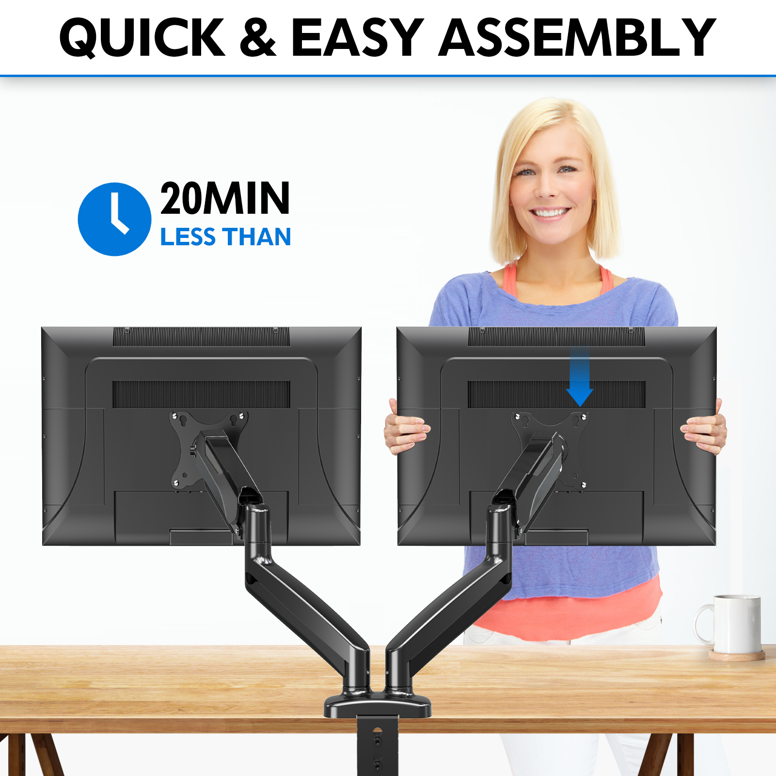 Gas Spring Dual Monitor Desk Arm 4