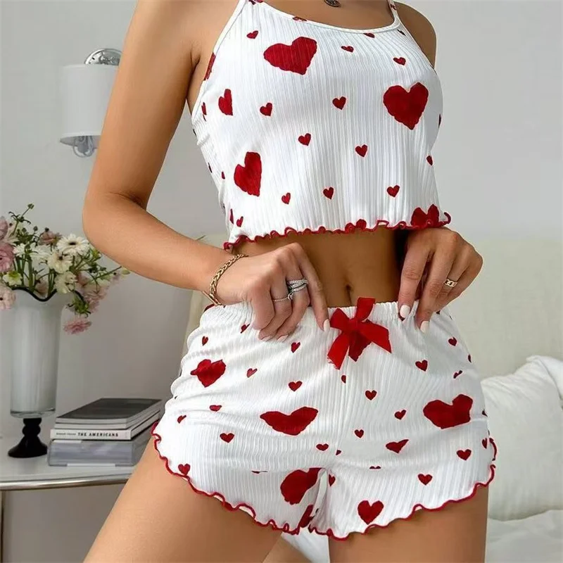 Women's Pajama Set with Red Heart Print 3
