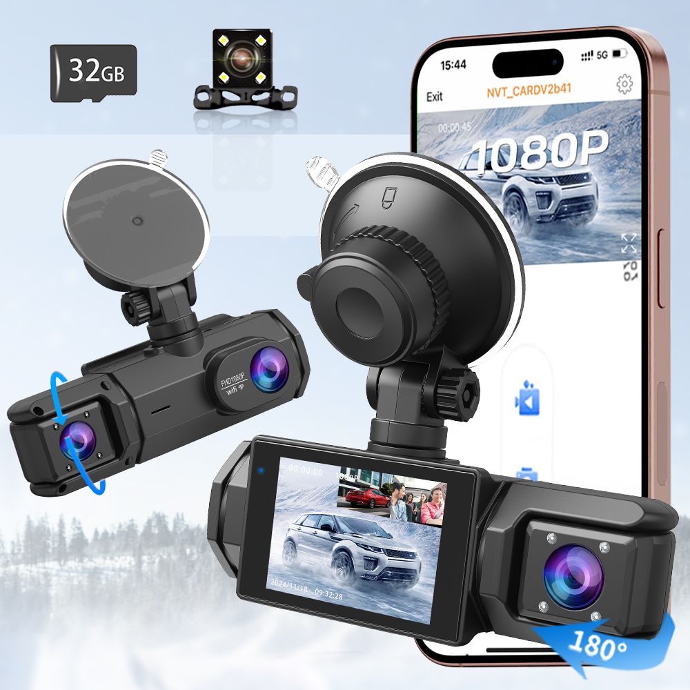 Full Hd 1080P 3 Lens Camera Dashcam Wifi