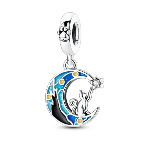 925 Sterling Silber Anhänger Charm Nachtlicht Sternenhimmel Mond
