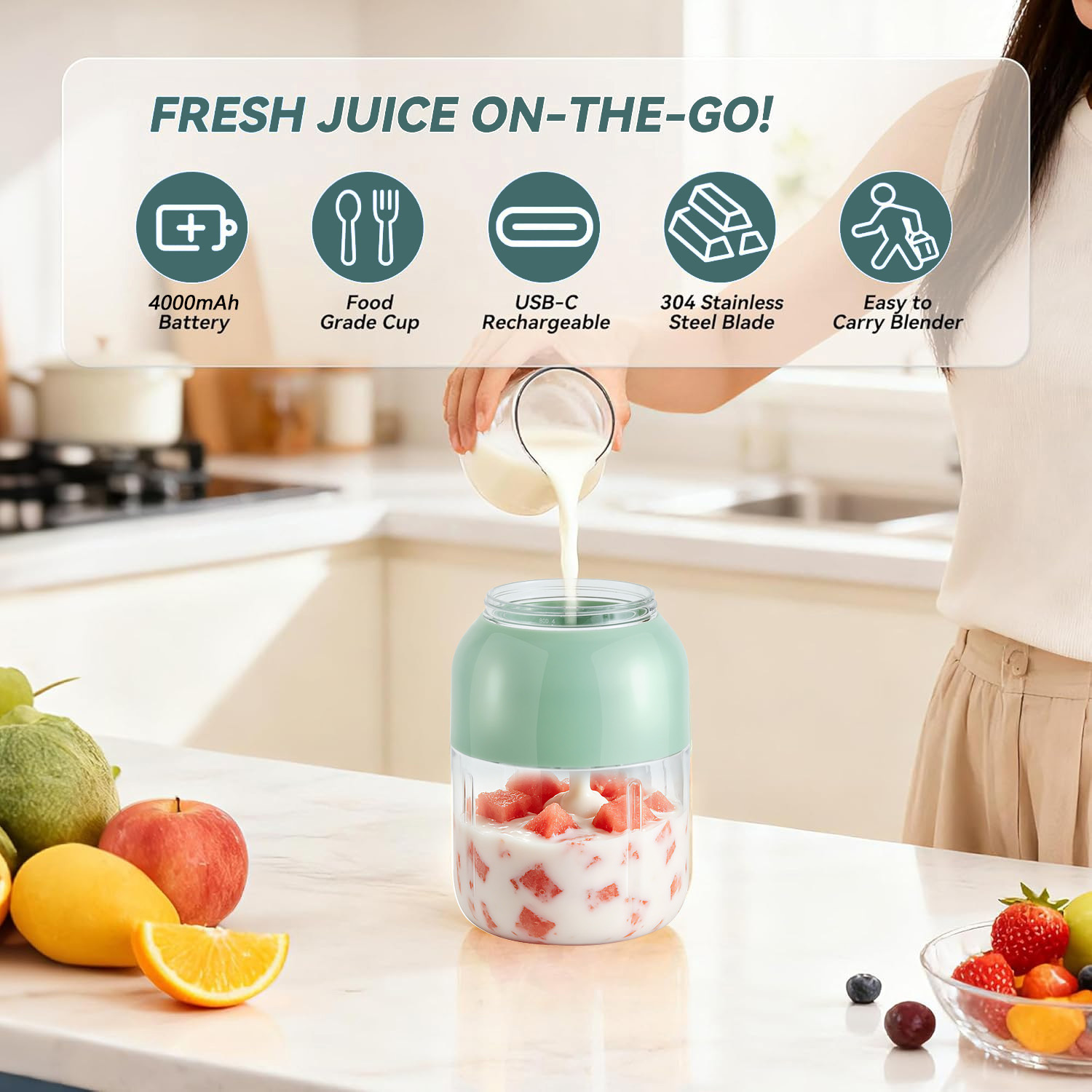 Portable USB-C Smoothie Blender 800ml 3