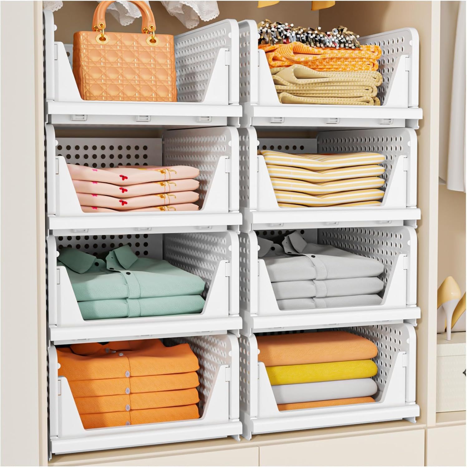 Folding Closet Organizer Storage Stackable Drawer Shelf Bins