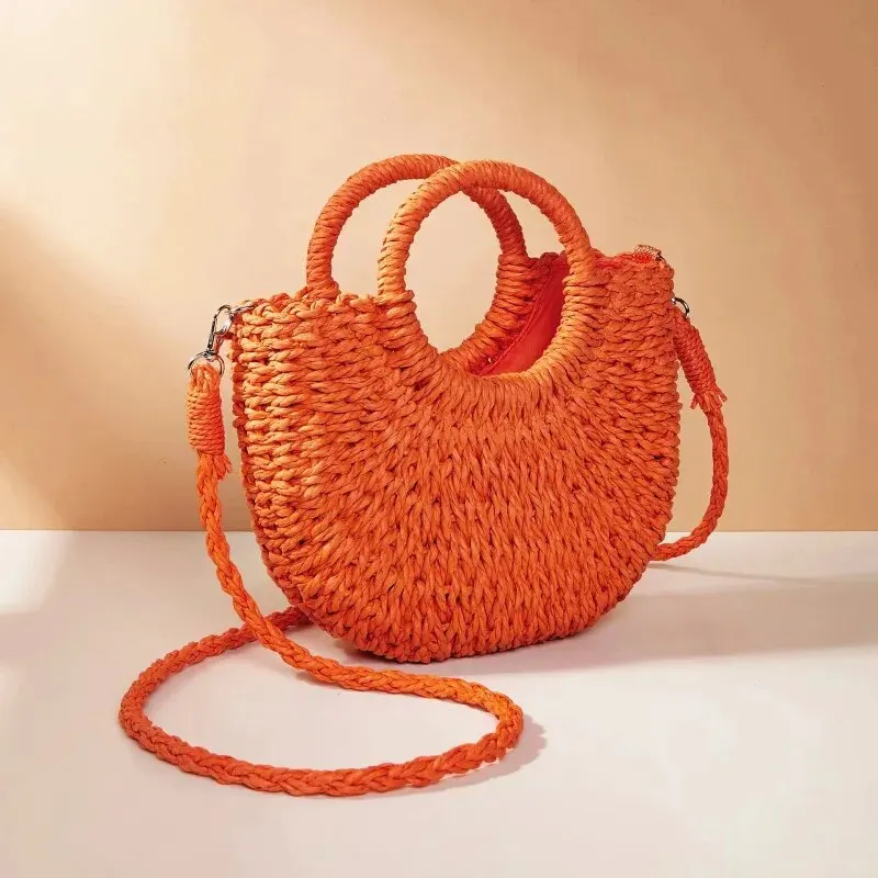 Hand Gewebte Stroh Rattan Halbmond Strand Handtasche Große 2
