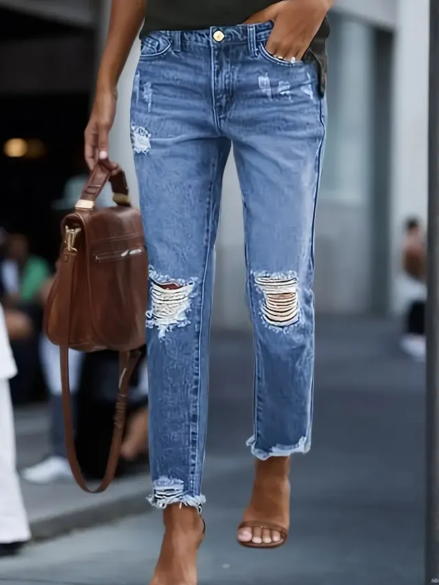 Stretch-Boyfriend-Jeans mit Used-Waschung 1