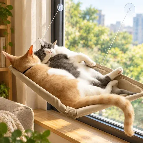 Gemütliches Plüsch-Fenster-Hängemattenbett für Katzen zur Entspannung und Platzersparnis