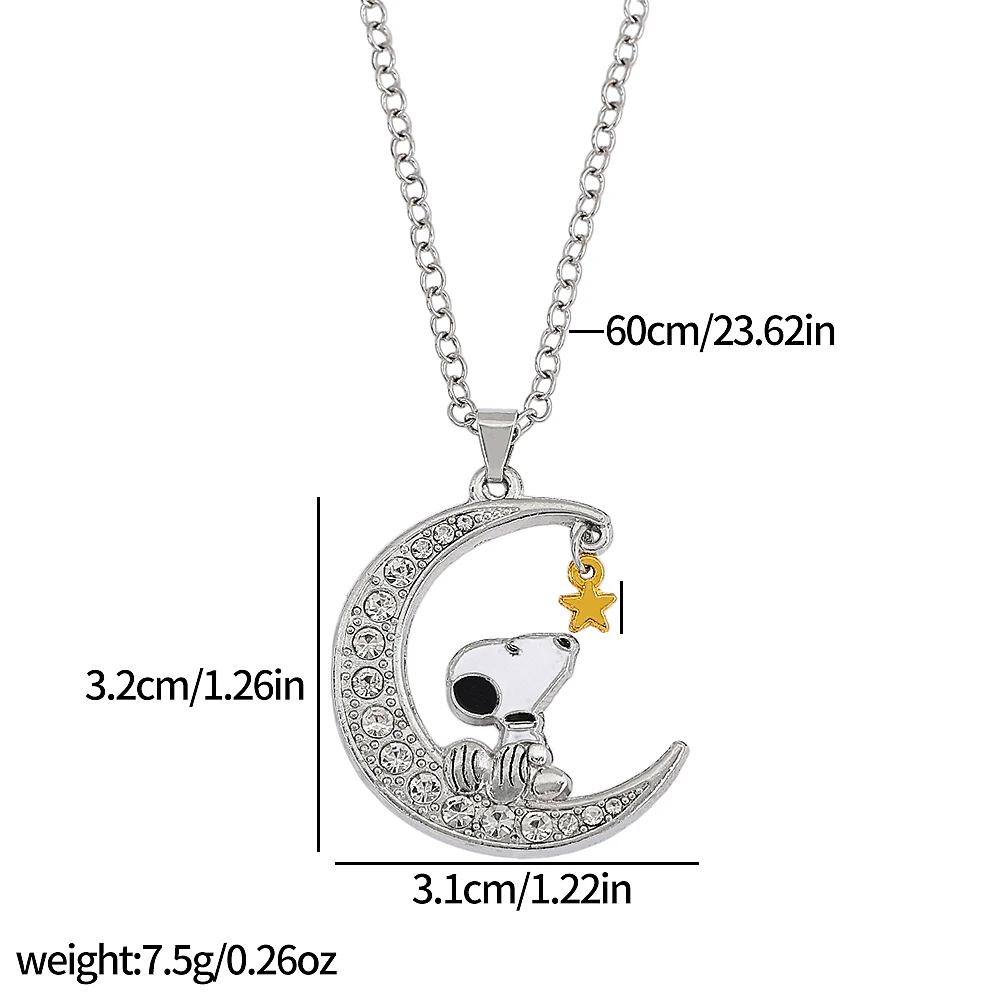 Snoopy-Halskette mit Silberfarbenen Mond- und Herzanhängern Woodstock Niedliche 2