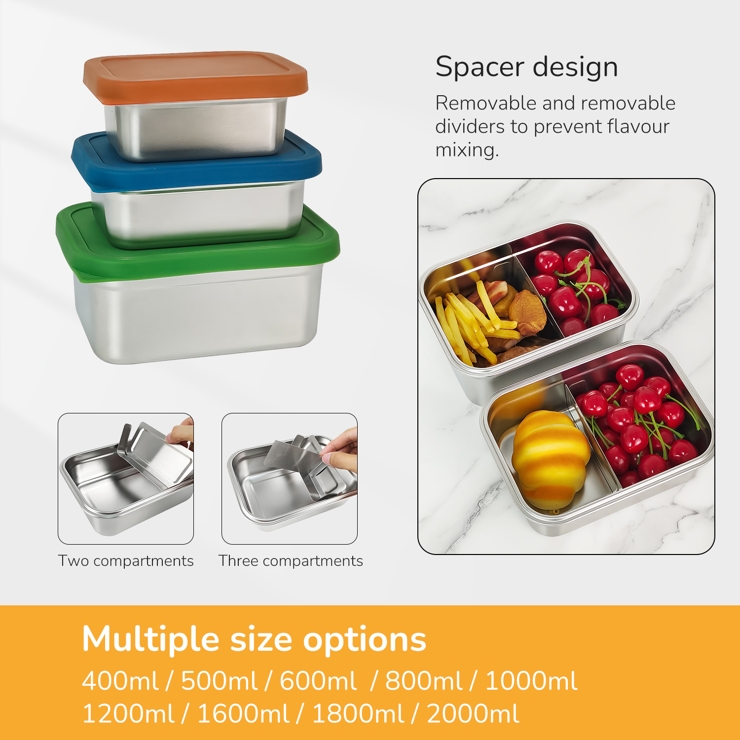 Rectangular 1000ml Stainless Steel Lunch Box 3