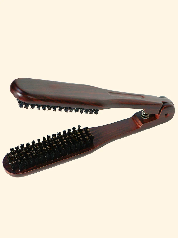 Pro Friseur Haarglätter Haarbürste Nylon Haarglättung Doppelbürsten V-Form 4