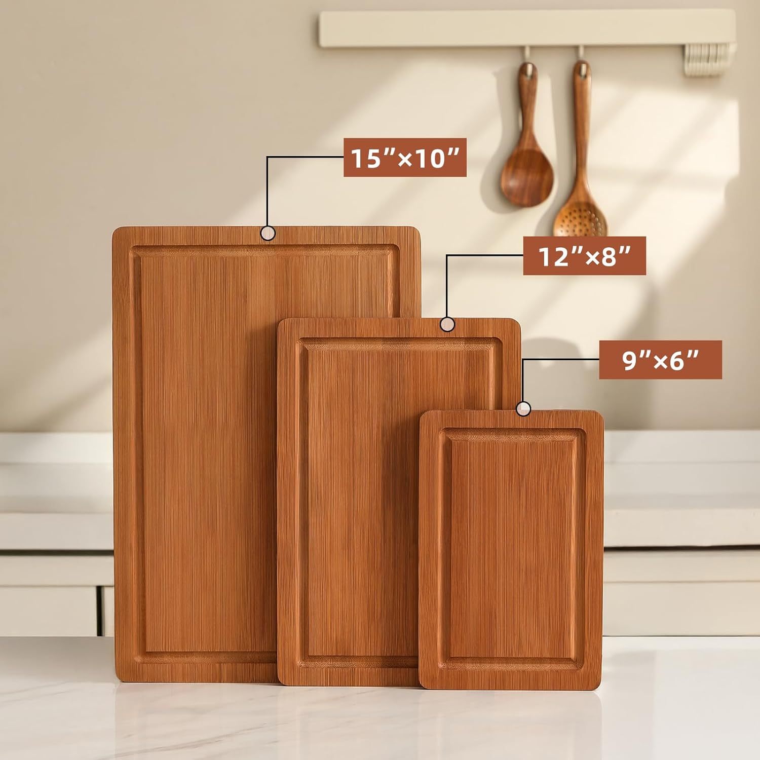 Carbonized Bamboo Cutting Board Set with Handles 2