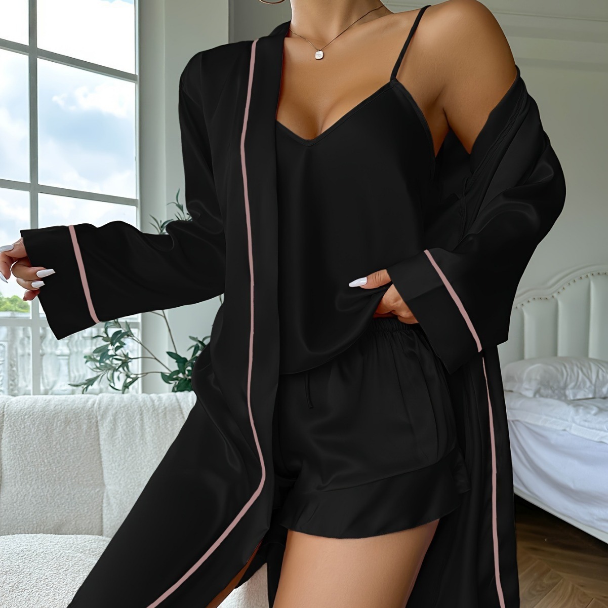 Women's Satin Pajama Set with Shorts 4