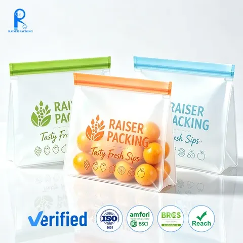 Printed Stand up Reusable Freezer Bags Thick Leakproof