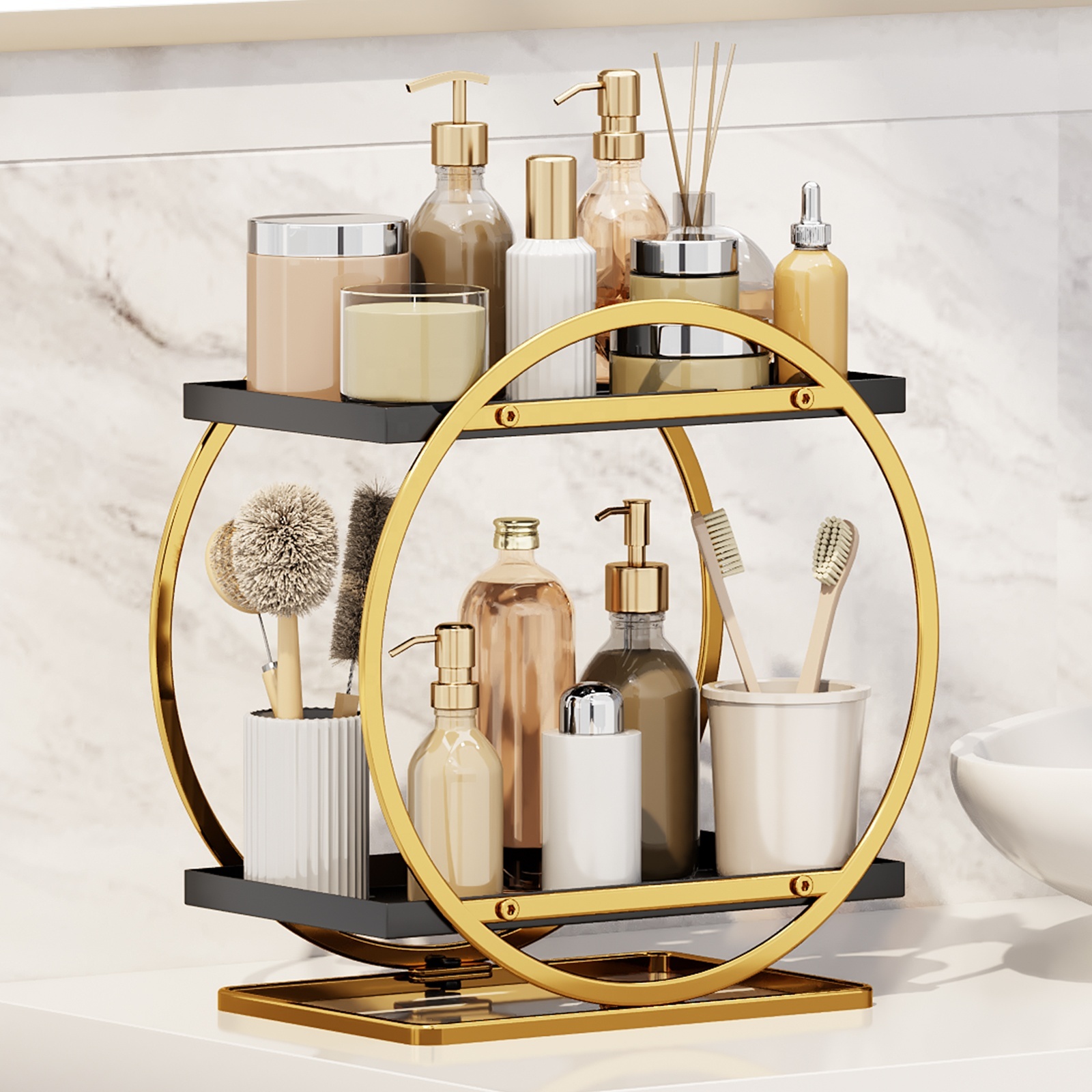 2-Tier Countertop Makeup Cosmetics Perfume Organizer Vanity Trays 4
