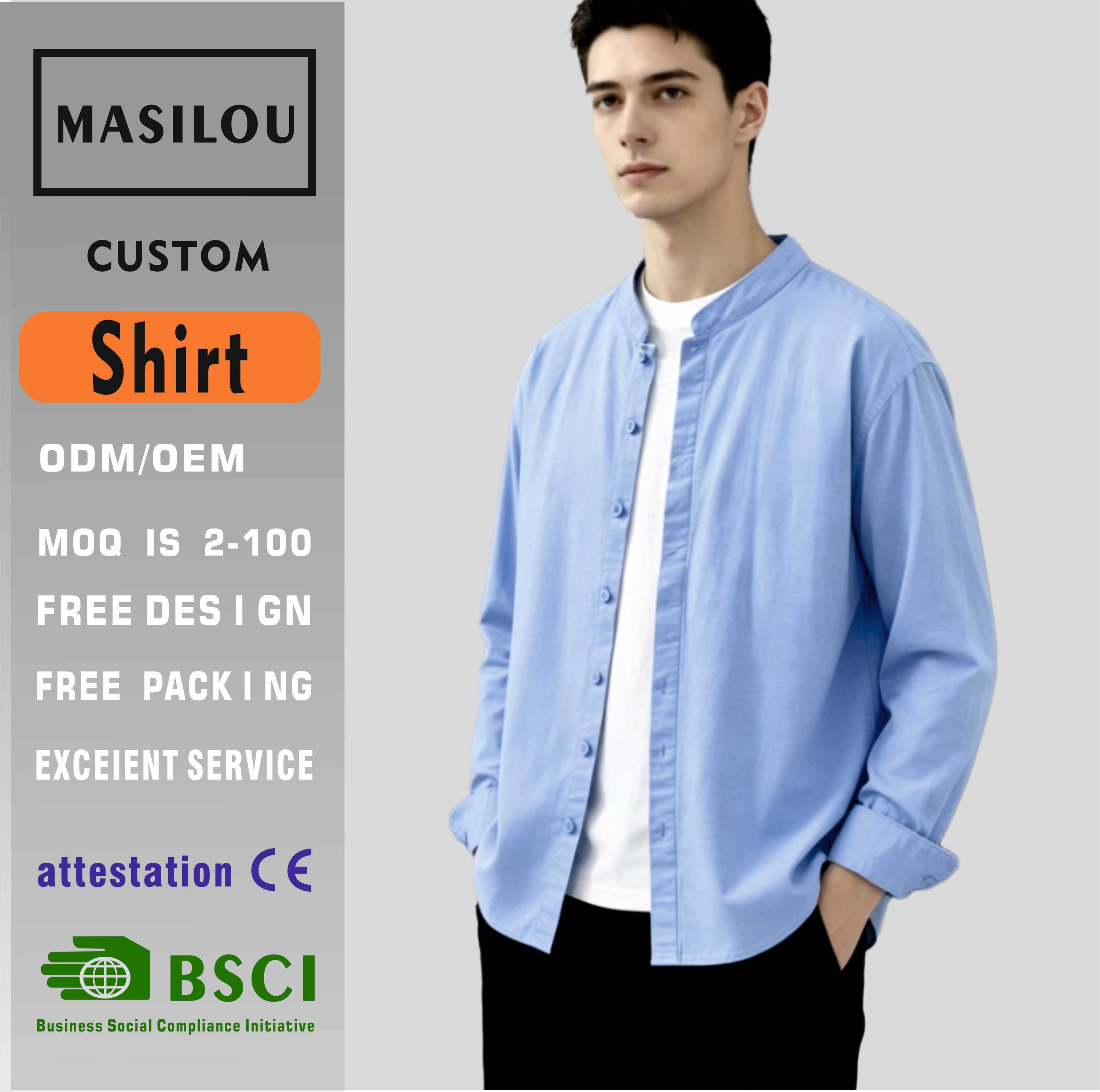 Men Linen Cotton Blend Stand Collar Button Down 2